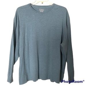 L.L. Bean Men's Blue Heather Carefree Unshrinkable Tee, Pocket Long-Sleeve - XXL